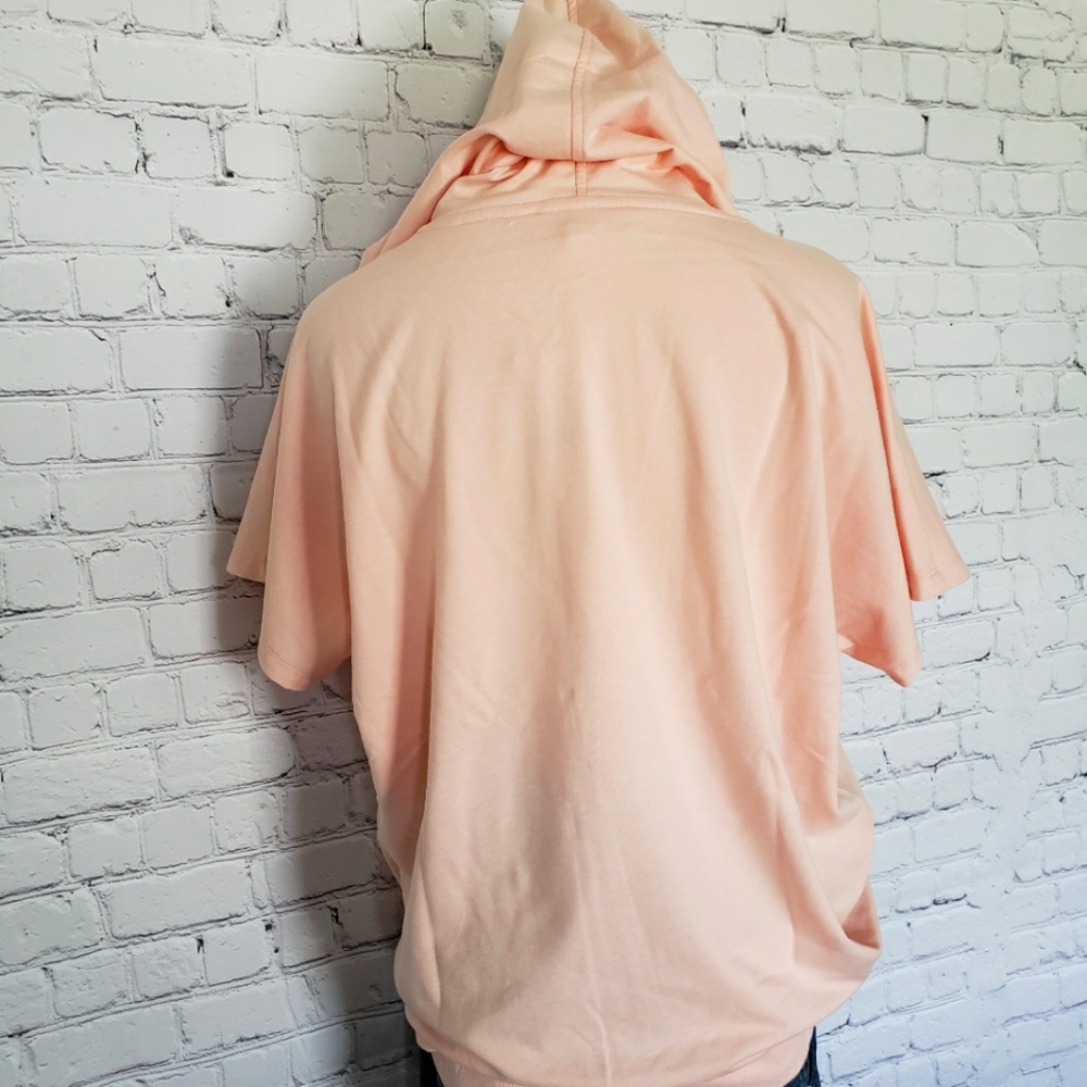 MICHAEL KORS Short Sleeve Dusty Coral Logo Hooded Sweatshirt--NWT--L - Picture 7 of 16